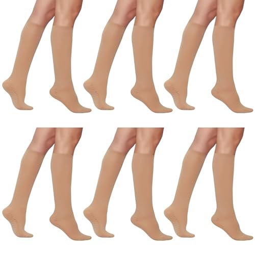 Image of AWS /American Made 6 Pairs Women's Sheer Knee Massage Socks with Reinforced Toe and Base Stay up Band