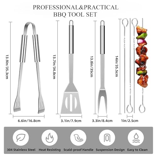 Set de utensilios para parrilla BBQ 7 piezas acero inoxidable miniatura 2