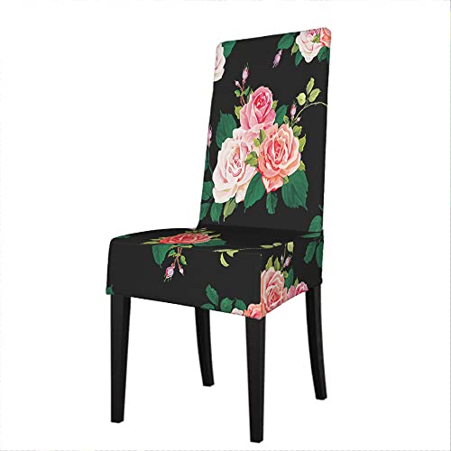 Ekobla Chinese Rose Dining Chair Covers Spring Tropical Romantic Bouquet Blossom Green Petal Plant Stretch Removable Washable Dining Chair Slipcovers Protectors #TOP15