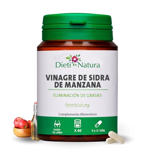 Dieti Natura Vinagre de Sidra de Manzana 60 Cápsulas de Origen Vegetal   Vinagre de Manzana Cápsulas Quemador de Grasas Natural   Ayuda a Mejorar la Digestión   Depurativo Natural