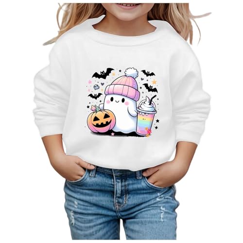 Halloween Crewneck Sweatshirt Girls Boys Cute Ghost Pumpkin Graphic Print Pretty Casual Soft Long Sleeve Pullover Top