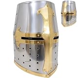 AnNafi® Medieval Knight Crusader Armour Helmet | Sugarloaf and Brass Design Templar Helmet | Greek Roman Spartan Helm | Wearable For Adult | Medieval Costumes | Medieval Helmets for Men