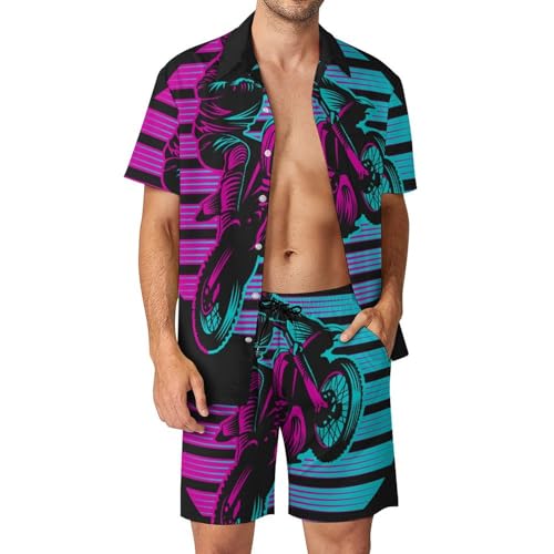Ensemble Plage Homme Chemise Hawaïenne et Short de Vacances Moto