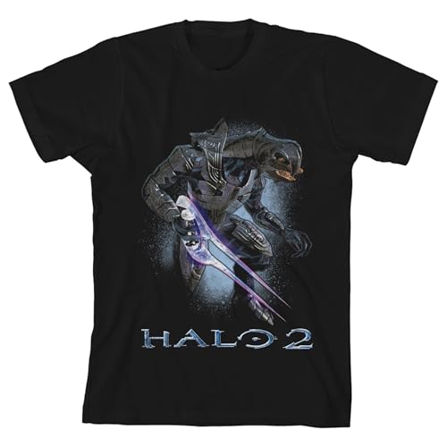 Halo 2 Arbiter & Logo Youth Black Crew Neck Short Sleeve T-Shirt-XS