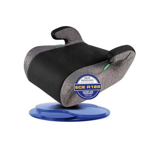 WALSER CarComfort Kinder Sitzerhöhung Auto, bequemer Kindersitz Auto 125-150cm leicht waschbar, Kindersitzerhöhung Auto Raffi Norm ECE R 129, Sitzerhöhung Auto Kinder, Sitzerhöhung Kinder schwarz/grau