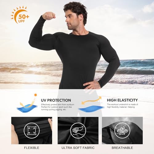 CL convallaria 4 Pack Compression Shirts Men Long Short Sleeve Cooling Dry Rash Guard Athletic Workout T Shirt for Sports4