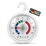 Lantelme Kühlschrankthermometer Temperaturanzeiger + - 50°C | Mit Haken zum aufhängen | Gefrierschrank Kühlschrank Kühltheken Analog Thermometer Made in Germany (Rund)