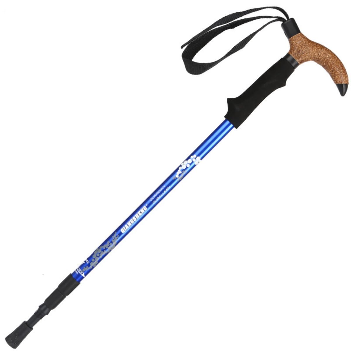 Cork Handle Trekking Stick Telescopic Walking Stick Thick Aluminum Alloy Three-section Retractable Adjustable Hiking Pole Telescopic Stick Shock Absorption Trekking Stick (Blue)