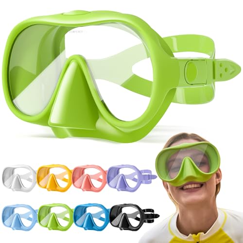 Snorkel Diving Mask, Snorkeling Mask with Macaron Colors, Panoramic View Anti-Leak Anti-Fog Diving Goggles, Tempered Glass Panoramic Wide View Travel Portable by KLERICER - Used condition - US$18.21