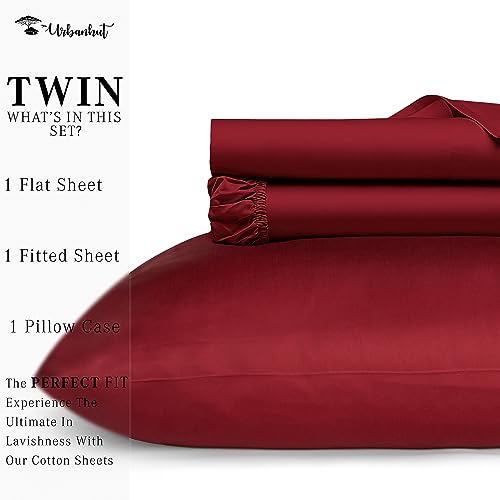 URBANHUT 800 Thread Count Twin Size Egyptian Cotton Sheets Set, 3 Pc Bed Sheet Sets for Twin Size Bedding, Luxury Hotel Sheets Sateen Finish Fits 16" Deep Pocket - Burgundy