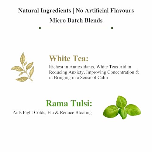 Sancha Tea Boutique, Tulsi White Tea, 25gm Loose Leaf Tea, Silver Needles Tea, blended with Tulsi Leaves, Antioxidant Rich Tea