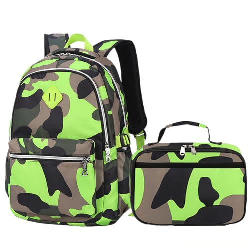 Image of Ladyzone Camo School Backpack Lunch Box Set Lightweight Schoolbag Travel Camp Outdoor Daypack