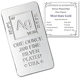 1 oz Silver Plated Bar (Flat Style) .999 Pure Paperweight - Element Design with Certificate of Authenticity
