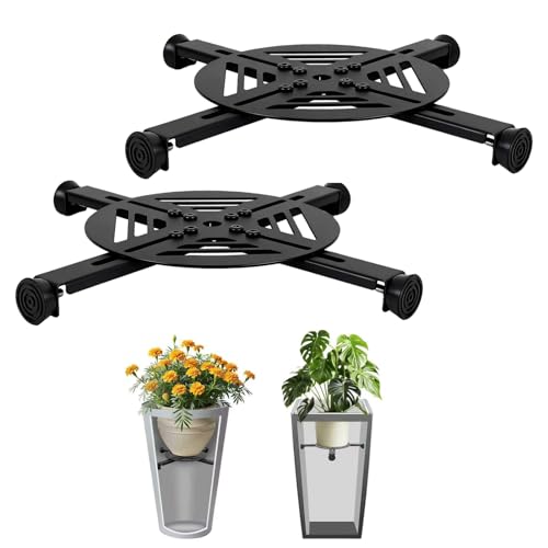 Adjustable Plant Risers for Inside Pots-100lb Heavy Duty Metal Plant Riser with Rubber Feet Easy Assembly Fits Round/Square/Tapered Pots Indoor Outdoor Use (Adjustable Size Range:10-14- 2Pack)