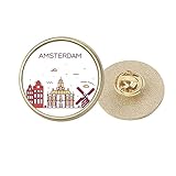 spilla art deco Materiale: metallo Amsterdam, spilla rotonda in metallo dorato con punto di riferimento art déco, Medio