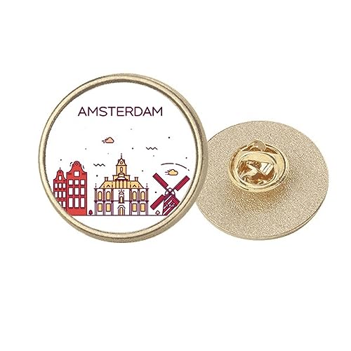 Broche plate Amsterdam Art déco en métal doré taille M anti-pli