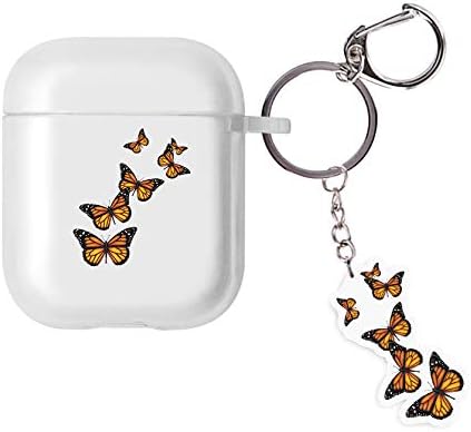 Butterfly AirPods Case Clear Soft TPU Shockproof Protective Compatible Silicone Skin Case for AirPods 2 & 1 with Keychain Pendant