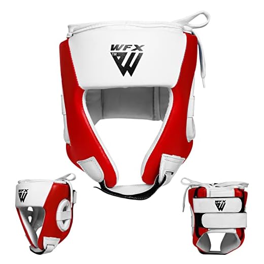 WFX Kinder Kopfschutz für Boxen, MMA Training und Kickboxen, Junior Kinder Maya Hide Leder Kopfschutz für Gesicht und Ohrenschutz, Kopfbedeckung für Sparring, Muay Thai und Taekwondo Helm (Rot)