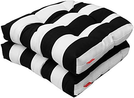 Pcinfuns Outdoor Seat Cushions,19"x19"x5" Thick Fill Tufted Cushions with Round Corner Patio Chair Pads,Water-Resistant Chair Cushion,Black White,Set of 2