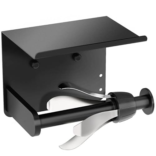 VEHHE Portarrollos para Papel Higiénico,Inoxidable sin Taladrar con el Teléfono Móvil Estante de Almacenamiento,Autoadhesivo con Sistema de Amortiguación, para baño (Negro Mate) Cover