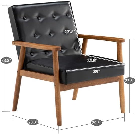 Office Chair, Mid Century PU Leather Accent Chair with Sturdy Wood Legs for Office, Upholstered Sofa Club Chair,Reception Meeting,Restaurant Sofa Chair, Public Waiting Area Chair Reception Chairs