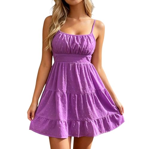 Robe à bretelles spaghetti et volants avec coupe évasée fluide