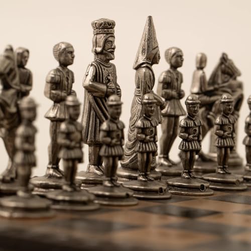 Jeu d'échecs médiéval Camelot en métal, échiquier bois, dames et backgammon - 3