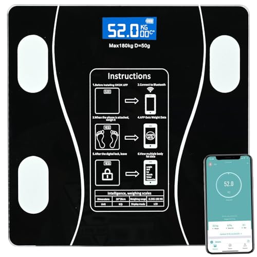 Pivalo Digital Weighing Scale for Body Weight with Bluetooth & BMI Monitoring | Smart Scale, LCD Display, 180 Kg Capacity, Weighing Machine for Home (Black, 1 Year Warranty)