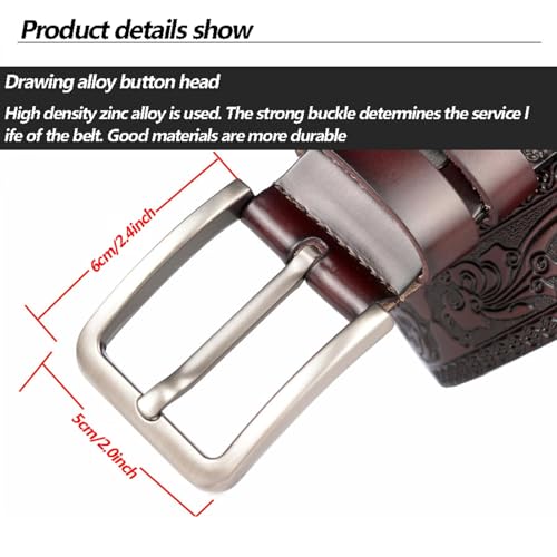 KuRkur Leather Belt Men's Leather Ratchet Embossed Belt Adjustable Western Cowboy Waist Strap,Black,Waist:38"~41"4