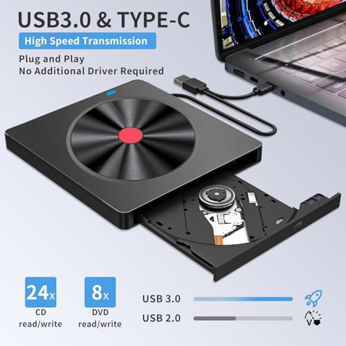 Unidad Externa Multifuncional CD DVD USB 3.0 Tipo C miniatura 2