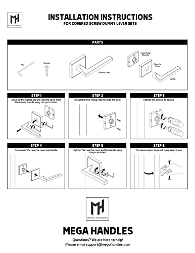 Mega Handles Dummy I Lever Door Lock Handle Set For Closet Or French Doors I Single Side, Non-Turning I Fits All Standard Door Sizes I Screws Included - Satin Brass (2 Pack) With Covered Screws, 5" #TOP5