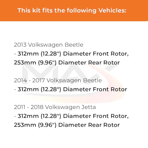 Image of MAX Advanced Brakes - Brake Kit For 2011-2018 Volkswagen Jetta (w / 12.28 inch Dia Front Rotors), 2013-2017 Volkswagen Beetle| Carbon Ceramic Brake and Rotor Kit Front and Rear| Drilled Slotted Brake Rotor