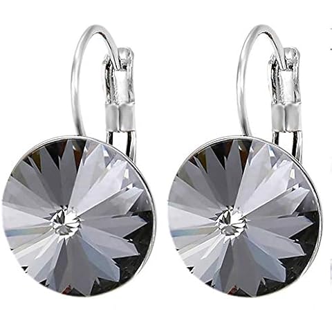 VPKJewelry Women Ladies Love Lever Back Drop Large 14k gold plated round Bella Hook Earrings made with crystal (Dark grey) Cover