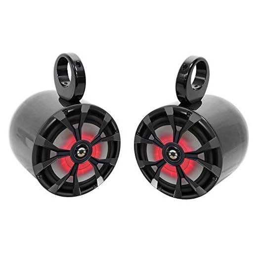 (2) Rockville RKL80MB 8" 900 Watt Marine Wakeboard LED Tower Speakers in Black
