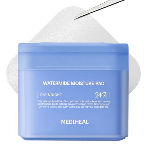 MEDIHEAL Watermide Moisture Pad - Square Cotton Facial Toner Pads with Icelandic Glacial Water - Improve Skin Temperature, Hydrating to Dry, Puffy, Coarse Skin -Vegan Eco Silk Pads,100