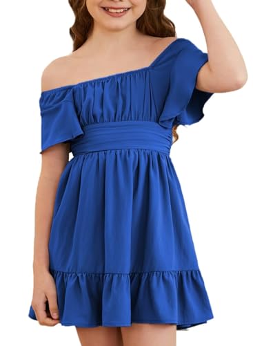 Girls Elegant Ruffle Short Sleeve Back Tie Dresses 6-13 Years Old2