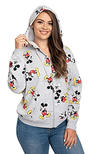 Disney Womens Hoodie Mickey Mouse All Over Print Zip Up (Heather Grey, X-Large) #TOP7