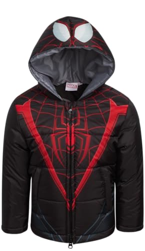 Marvel Boys' Puffer Jacket - Spiderman, Miles, and Spider Gwen Quilted Zip Up Insulated Hooded Winter Jacket for Boys (2T-7)