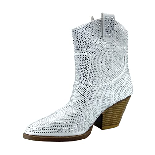 Image of ABSOLEX Women Western Cowgirl Cowboy Pointed Toe Rhinestone Ankle Booties