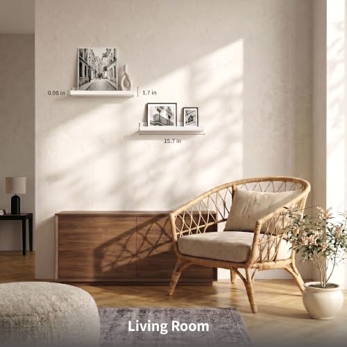 Modcraft White Floating Shelves with Lip 16 Inch, Wall Mounted Picture Ledge, Small Wood Wall Shelf for Bathroom Bedroom Living Room, Display Shelf for Photos Frames Collectibles Set of 2 — view 4