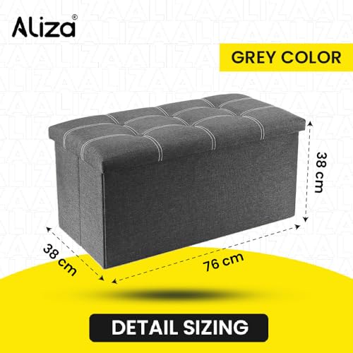 Ottoman Storage Box - Large Foldable Storage 76W x 38D x 38H CM - Great Storage Box with Lid for Bedroom, Living Room & Footstool - Grey Ottoman Box by Aliza