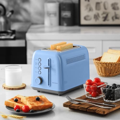 BUYDEEM DT620 2-Slice Toaster, 7 Shade Settings, Extra Wide 1.5'' Slots for Bagel & English Muffin, 6 Toasting Functions, Retro Stainless Steel Toaster with High Lift Lever, Blue by BUYDEEM - Image 8