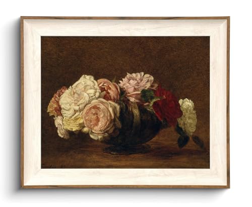 KISSFOX Framed Wall Art Vintage Wall Decor Rose Canvas Art Flowers Pictures Dark Paintings Moody Artwork Antique Prints For Living Room Bedroom