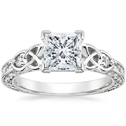 Vintage Lab Grown Diamond Princess Cut Celtic Knot Bridal Ring Sets 1-3 Carat (ctw) 10K 14K 18K Gold IGI Certified Lab Diamond Engagement Ring Sets for Women (D Color VVS Clarity)2
