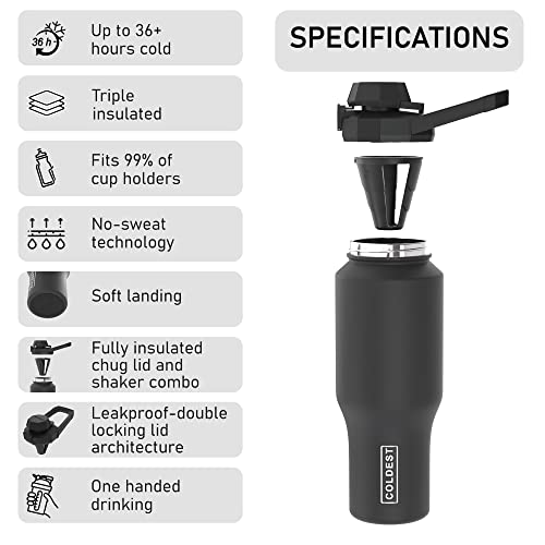 Coldest Sports Water Bottle - 3 Lids (Chug Lid, Straw Lid, Handle Lid) Tumbler With Handle On Lid Water Bottles Cup Vacuum Insulated Stainless Steel, Fits Cirkul Lid (36 Oz, Purple Ombré Glitter) #TOP3