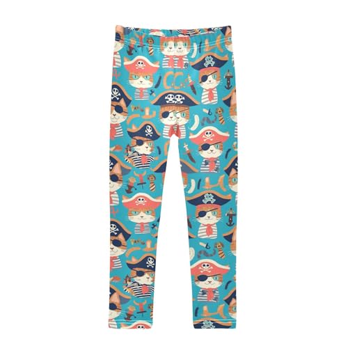 Pirate Cat Ship Girls' Leggings Toddler Doodles Anchor Kids Yoga Pants Dance Active Tights 4T