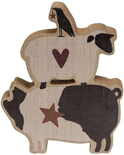 Hearthside Wood Animal Critter Stack Chunky Shelf Sitter - Crow Sheep Pig - Farmhouse Rustic Distressed Primitive
