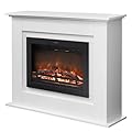 Rodalflame 41" Electric Fireplace with Mantel, Wooden Surround Firebox, Freestanding, Adjustable Flame Brightness, Ivory White