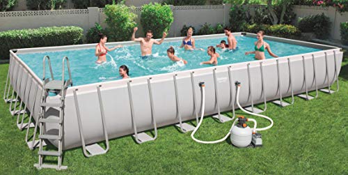 BESTWAY Power Steel Pool mit Gestell, grau, 956x488x132cm, mit Sandfilteranlage, Leiter, Abdeckplane – Bild 3