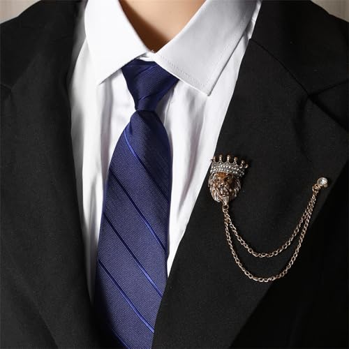 Image of coadipress Crown With Hanging Chain Brooch for Women Men Elegant Gentlemen Gold Silver Crystal Crown Lapel Pin Vintage Rhinestone Wedding Brooch Suit Shirt Pin Accessories